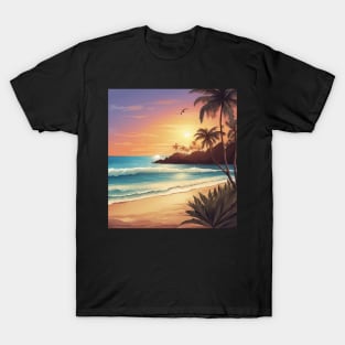 Sunkissed Serenity: Sunset on the Tropical Shore T-Shirt